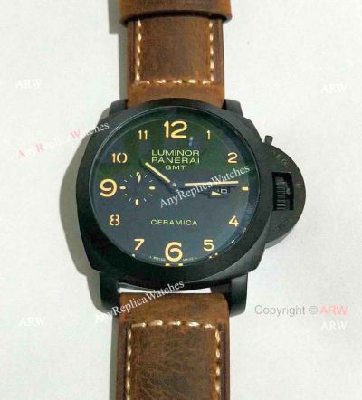 Copy Panerai PAM 441 Luminor GMT Ceramica Watch Black Case